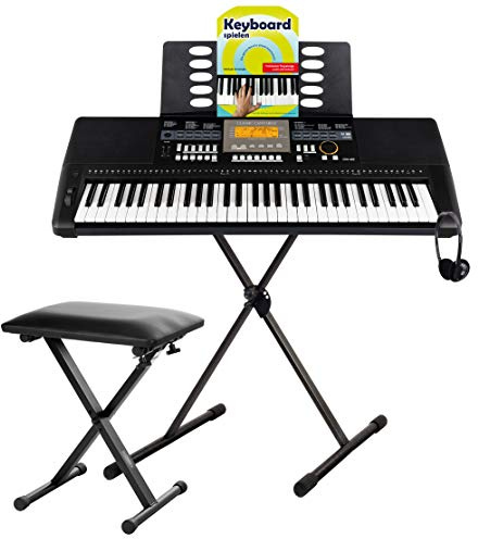 Classic Cantabile CPK-403 Keyboard Deluxe Set - 61 Tasten mit Anschlagdynamik - 618 Klänge und 200 Begleitrhythmen -inkl. Ständer, Bank, Tasche, Kopfhörer und Keyboardschule - schwarz