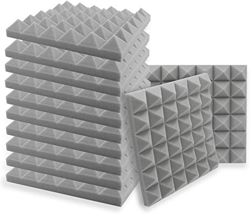 SK Studio Paquete de 12 Insonorizacion Pirámide Espuma Absorcion Aislamiento Acustica Paneles Tratamiento 30x30x5cm, Gris
