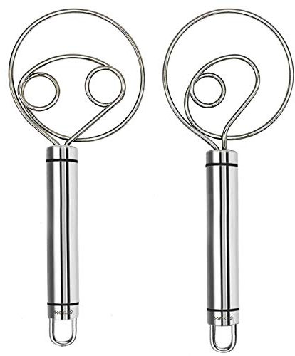 Antallcky Lot de 2 fouets à pâte danois en acier inoxydable avec petit crochet à queue, mixeur artisanal pour pain, pâtisserie, pâte à pizza – Parfait pour la cuisson