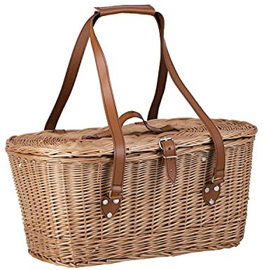 e-wicker24 Alles aus Weide Picknickkorb aus Weide XXL Weidenkorb mit dem Deckel großer Aufbewahrungskorb für Obst und Gemüse Proviantkorb Essenskorb Ausflugskorb geflochten