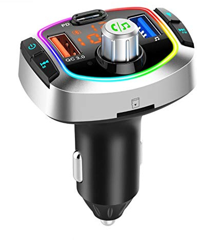 Trasmettitore FM Bluetooth, adattatore audio universale per auto Baceyong con porta USB di ricarica rapida QC3.0, chiamate in vivavoce, lettore musicale MP3 con luce d'atmosfera