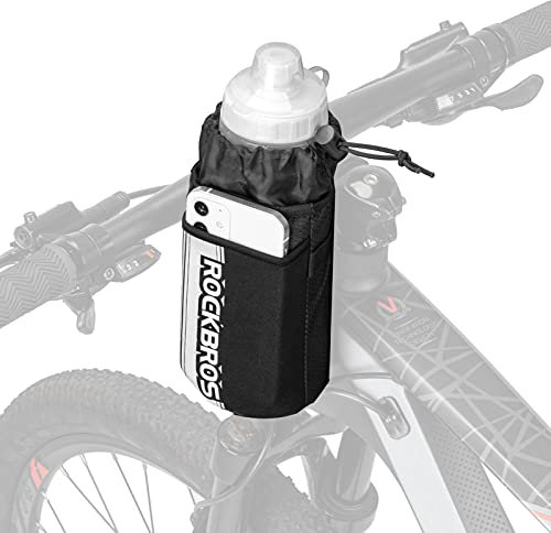 ROCKBROS Fahrrad Flaschenhalter, Lenkertasche für Trinkflasche 1 Liter - Isolierte Fahrradtasche mit Wasserflaschenhalter und Handytasche Schwarz