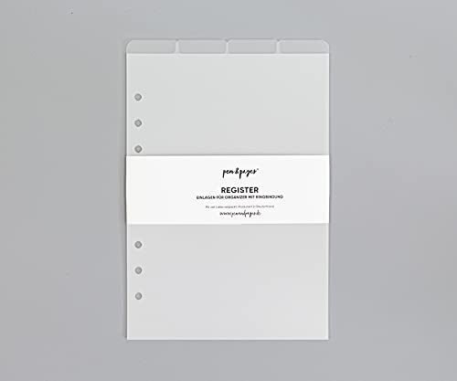 pen & pages® Register Trennblätter für Ringplaner - Din A5-6 Löcher - Divider, Din A5 Organizer, 14,8 x 21 cm (transparent (Taps oben))