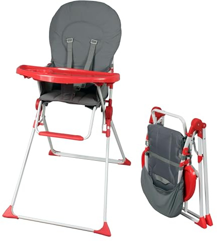 Bambisol Seggiolone fisso pieghevole per bambini | Ultra compatta e leggera, Ripiano regolabile rimovibile | Rosso