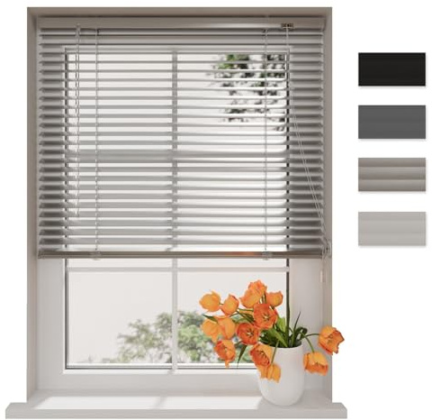 DTCH® Aluminium Jalousie innen, Silber, 70 x 130 cm | 25mm Lamellen, Sicht- und Sonnenschutz, Lichtregulierung, Klemmfix separat erhältlich, Breiten bis 220 cm
