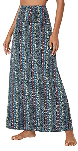 EXCHIC Dam sommar strand boho lång kjol stretchig hög midja maxikjol, 17, M