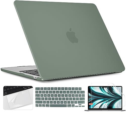 TWOLSKOO Compatible with MacBook Air 13 inch Case M5 2026 M4 2025 M3 M2 2024-2022 A3449 A3240 A3113 A2681, Plastic Hard Shell & Keyboard Cover & Screen Film for MacBook Air 13.6 inch, Midnight Green