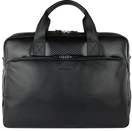 bugatti Comet, große Aktentasche aus echtem Leder mit Carbonoptik, 15 Laptopfach, Businesstasche, schwarz
