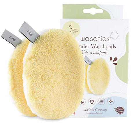 waschies KIDS Wasch-Pads für Babys und Kinder, zur Reinigung nur mit Wasser, wiederverwendbar, hautschonend, supersoft, Made in Germany, Pastel Yellow, 2er Set