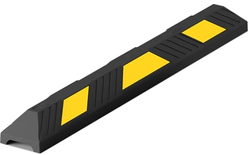 wolk Parkplatzbegrenzer 122cm Anfahrschutz - Hartgummi Radstopper Garage | Robuster Parkstopp mit gelben Reflexstreifen für perfekte Sichtbarkeit, inkl. Montageset zum Verschrauben oder Verkleben