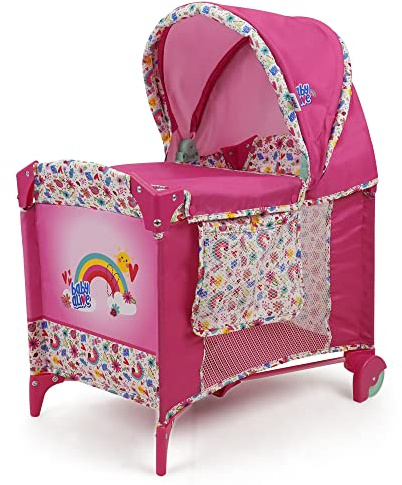 Baby Alive: Deluxe Doll Play Yard - Pink & Rainbow - Fits Dolls Up to 18, Retractable Canopy, Easy Maneuvering, Folds for Travel & Storage, Pretend Play for Kids Ages 3+