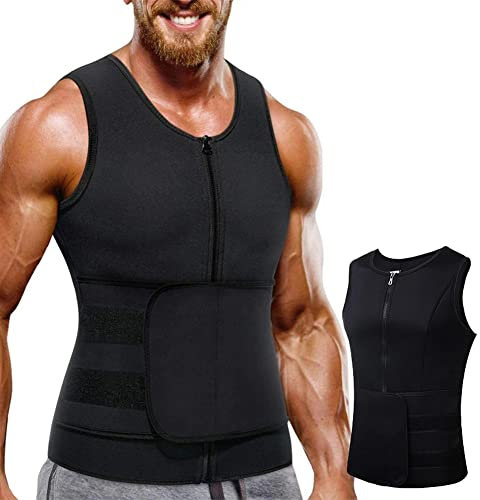 CoreMax IONS Sweat Kompressionsweste,Sauna-Schwitzweste für Herren,Neopren Sauna Weste Herren mit Bauchweggürtel,Herren Fitnessgürtel Schwitzgürtel Neopren Sauna Gürtel Taillentrainer (Schwarz, XL)