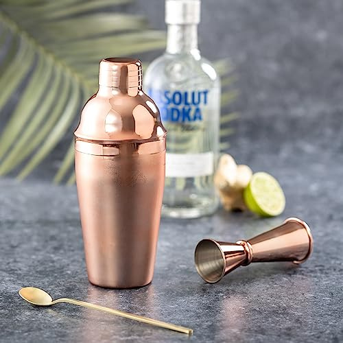 Shaker à cocktail élégant couleur cuivre 550 ml Accessoire de bar avec verre doseur assorti Design accrocheur