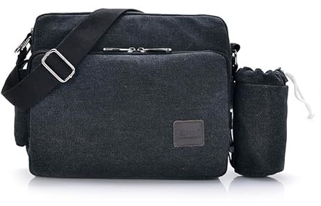 MEIJMJIA YMTECH Umhängetasche mit Flaschenhalter, Messenger Bag aus Canvas, Schultertasche für Herren, Crossbody Herrentasche für Freizeit Urlaub Ausflug
