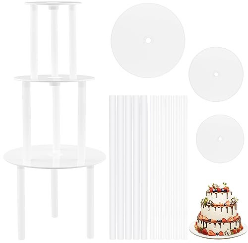 Frevoitna Soporte para Tartas, Para Tartas Reutilizable, 3 Base Soporte Tartas (9/12/16Cm), 21 Pasadores de Plástico, Tartas Tartas Apiladas en Niveles que Decoran Bodas, Fiestas de Cumpleaños