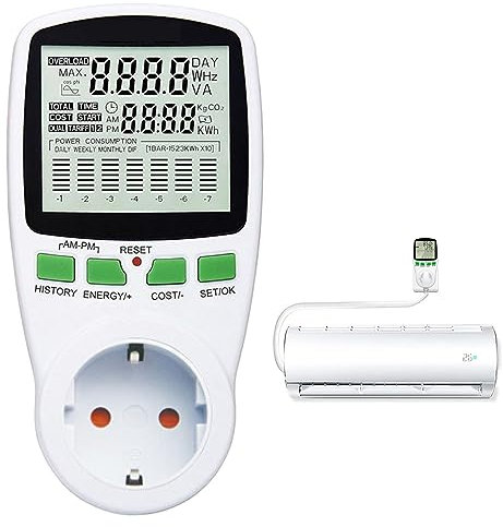 ZONEWD Compteur d'électricité - Compteur de Puissance à Prise enfichable,Moniteur de Puissance numérique Utilisation de l'énergie Watt Amp Volt KWH, Protection Contre Les surcharges