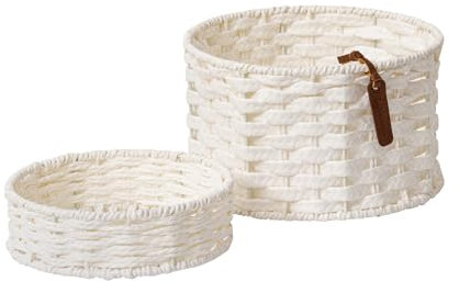 La Jolíe Muse Weidenkörbe zur Aufbewahrung und Organisation, Rund Seil-Korb aus Recycelbarem Papier, Dekorative handgewebte Körbe Ordnung für Make-up, Regale, Wohnzimmer, Weiß, 2er Set