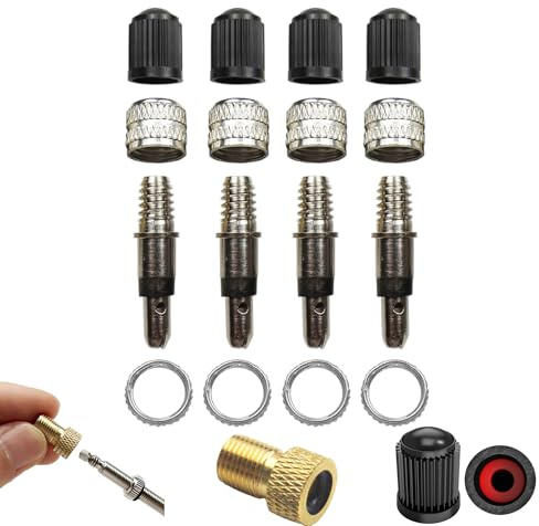 Pitlane Performance® Kit 20 pcs Valve vélo Blitz/Dunlop + Joints, écrou, Capuchon & Adaptateur Presta–Schrader Offert