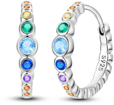 NARMO 925 Sterling Silber Ohrringe für Frauen Bunte Regenbogen Cubic Zirkonia Ohrringe