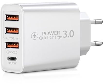 4-Port Multi USB Netzteil,USB C Ladegerät,USB C Charger,USB Netzteil High-Speed Ladeadapter,Kompatibel mit den meisten digitalen Produkten auf dem Markt,Weiß