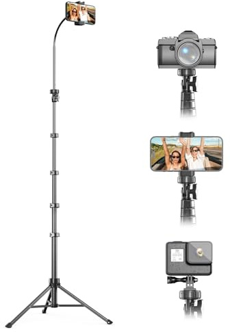 UBeesize 88’’ Flexible Phone Tripod with 14.95’’ Gooseneck, Remote and Phone Holder, Overhead Cell Phone Stand＆Selfie Stick for Video Recording, Compatible with iPhone Android Phone, Camera Black
