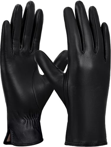 GSG SINCE 1998 Handschuhe Damen Leder Echtleder Gefüttert | Lederhandschuhe Damen aus chromfreiem Schafsleder mit Woll-/Fleecefutter, Touchscreen, ideal für Winter und Autofahren