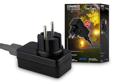 BRILONER - Trasformatore Connect to Shine 12V garden system 24W, per alimentazione fino a 15m, IP67 contro immersione temporanea, spina, 10x4,5x7,5 mm, nero
