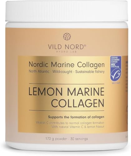 VILD NORD Citron Marint Kollagenpulver - 170 g, 30 Portioner | Hydrolyserade marina kollagenpeptider typ 1 med vitamin C från acerola och citronsmak.