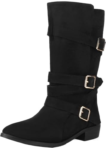 XINXINIO Stivali corti da donna casual con tacco piatto Stivali da infilarsi dentro, Nero , 45 EU
