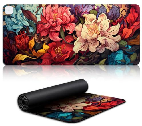 Gaming Mouse Pad - Mouse Mat Rhododendron extra large size Heated Gaming Mouse Pad XL(80x33x0.3) cm with 3 Heating Levels Big Full Keyboard Desk Mat