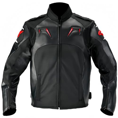 Herren Motorradjacke Lederjacke PU Leder Reitjacke Motorrad Ellbogen Schulter Brust Rückenprotektor Motorradausrüstung Winddicht Atmungsaktiv B,S
