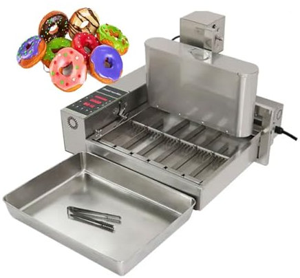 2000W Digital Mini Dount Maker, 1800pcs/h Automatic Electric Donut Fryer with Tray, 6 Line Popular Commercial Mini Doughnut Making Machine, 9.5L Hopper, Adjustable Donut Thickness
