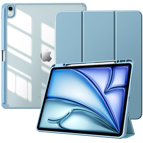 TiMOVO Funda para iPad Air 13 Pulgadas M4/M3/M2, Azul Brumoso | Ranura para Lápiz, Funda Protectora Delgada con Soporte Trifold, Carcasa Trasera Transparente, Auto Activación/Reposo