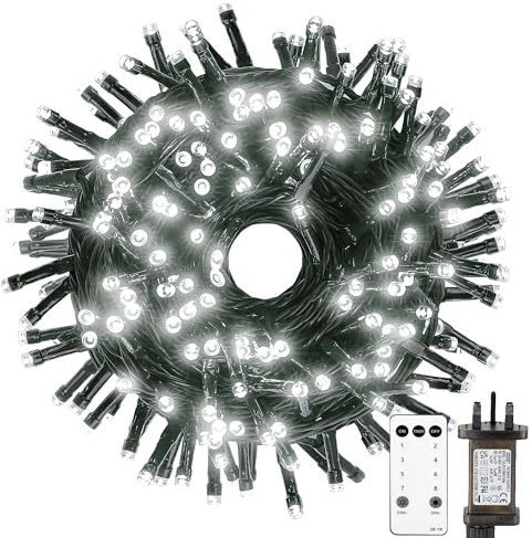 Tacobey Christmas Tree Lights Mains Powered - 66ft/20m 200 Led Fairy String Lights with Plug/Remote/8 Modes/Timer, Waterproof Lights for Indoor Outdoor Xmas Decorations (Cool White)