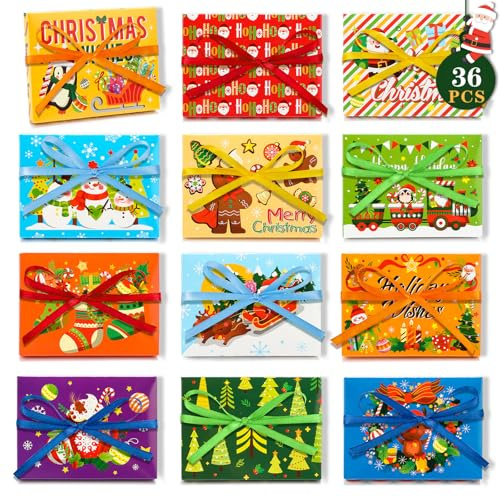 Qpout 36Pcs Christmas Card Holder Box Weihnachtsgeschenkkartenhalter Schachteln mit Band, buntes Papier dekorative Geschenkverpackung Umschlag Geschenkkartenboxen für Weihnachten