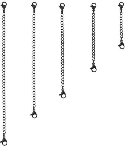 TOAOB 5 Piezas Cadenas Extensibles de Collar 5 Tamaños Extensor de Cadena de Acero Inoxidable Negro para Hacer Joyas Collar Pulsera Tobillera