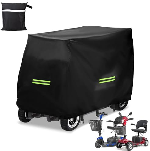 Pangutiandi Mobility Scooter Cover, Heavy Duty 420D Oxford Fabric Electric Scooter Rain Cover, Waterproof Anti-UV,Elastic Strap and Reflective Strips, 3 Buckles with Storage Bag (124 * 58 * 99cm)