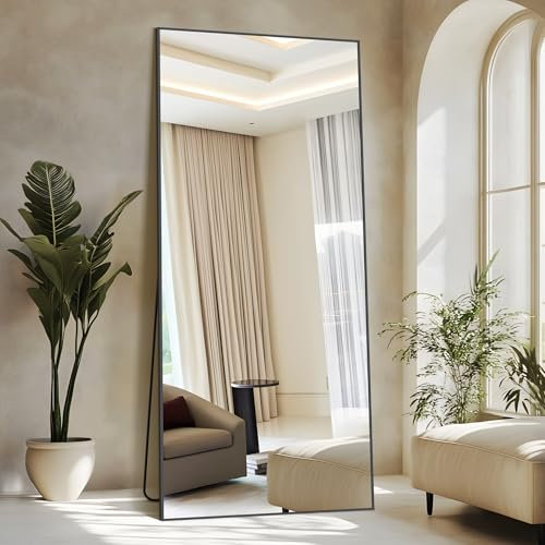 NASSYOU Rechteckiger Ganzkörperspiegel, 192 x 85 cm Standspiegel mit Schwarzem Aluminiumrahmen, Groß Wandspiegel Bodenspiegel für Schlafzimmer, Eingangsbereich, Flur, Heimdekorationn