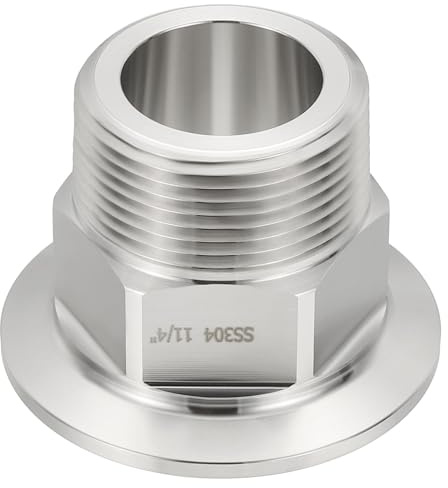 PATIKIL 2 in TC Tri Clamps Adaptor, 1pcs Tri Clamps Fittings to NPT 1-1/4 Male Thread Adaptor Hexagonal Sanitary 304 Stainless Steel for Food Beverage Equipment, 64mm Ferrule