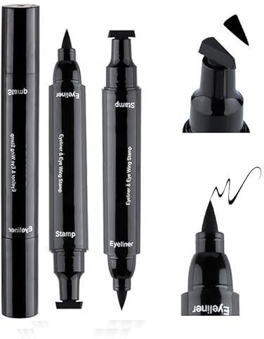 Eyeliner Wasserfest, 2 Stück Schnell Trocknender Eyeliner Stempel Schwarz, Langanhaltend Pigmentiert, für den idealen Lidstrich Ein, Einfaches Katzenaugen Makeup Tool (Große+Kleine)