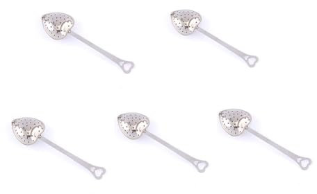 5Pcs Heart Tea Infuser for Loose Leaf Tea Steeper, Stainless Steel Tea Infuser Mesh Heart Shaped Tea Strainer Long Grip Tea Filter Reusable Interval Diffuser Tea Partition Spoon