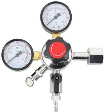 MECUTP Co2 Druckminderer Bier Druckregler für Kohlendioxid Gasflaschen Profi Mehrweg CO2-Regler mit Doppelmessgerä für Getränke Bier Maschine Bierbrauen Bierzapfanlage - W21,8 x 1/14
