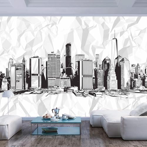 JIAOQSS Papier Peint Mural 3D Panoramique Murale Croquis noir et blanc d'un paysage urbain moderne Papier Autocollant Cuisine Lavable Autocollants Décoratifs Salon Chambre Murale