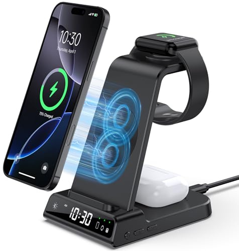 Caricabatterie Wireless per Apple, 3 in 1 Stazione di Ricarica Wireless con Orologio per iPhone 16/15/14, per Caricabatterie per Apple Watch 10/9/8/7/6/SE, Charging Station con Air Pods 4/Pro