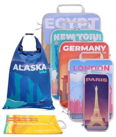 Ceneda 7-Teilige Koffer Organizer Set, Kompressions Packwürfel Set als Koffer Organizer für mehr Platz Packtaschen für Rucksack als Reise Essentials (Stadt, Patent Angemeldet)