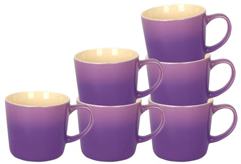 Argon Tableware Purple Ombre Coffee Mug 330ml - Pack of 6 - New Bone China Tea Mug, Vegan Friendly Ceramic Cup, Glazed Stoneware Style Drinkware, Microwave Dishwasher Safe
