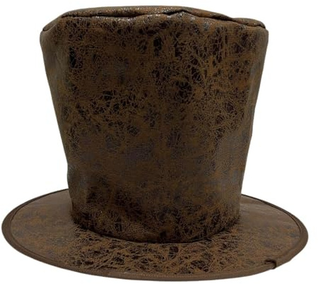 rockible Cappello a Cilindro Extra Alto per Feste a Tema, Discoteca, Halloween, Cappelli per Adulti in Tessuto Non Tessuto, Cappello da Mago Steampunk, Pelle Scamosciata Marrone