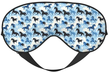 Schlafmaske für Damen und Herren, blaues und schwarzes Pferd, verstellbare Schnalle, Schlafmaske, Schlafmaske, Schlafmaske, bequeme Schlafmaske für Damen und Herren, lustiges Stirnband für Spiele