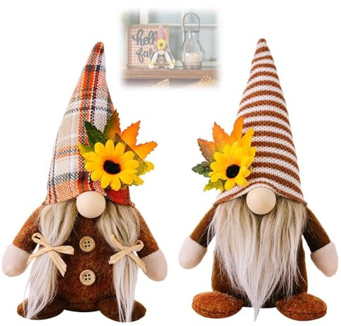 Set of 2 Autumn Gonk Decorations, Fall Harvest Gnomes for Home Decor, Seasonal Holiday Tabletop Display, Handmade Harvest Themed Decor for Kitchen and Living Spaces