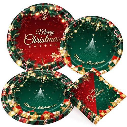 piatti e tovaglioli per feste natalizie decorazioni per la tavola con fiocchi di neve natalizi buon natale piatti di carta rossi con alberi di natale per feste e ricorrenti per 16 persone
